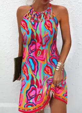 Women's Printed Sleeveless Hollow Dress