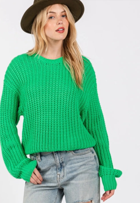 SAGE  FIG Round Neck Drop Shoulder Sweater